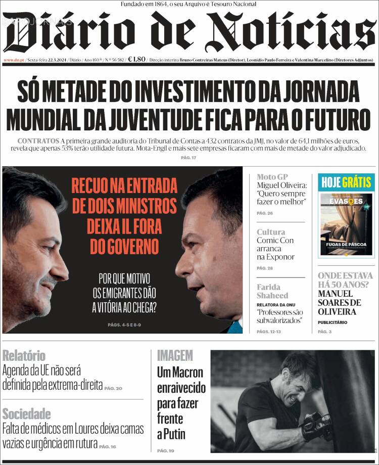 Portada de Diário de Noticias (Portugal)