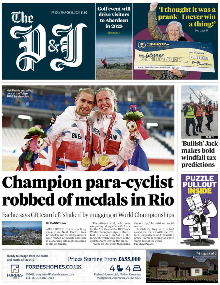 Portada de The Press and Journal (Reino Unido)