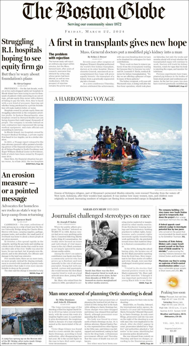 Portada de Boston Globe (USA)