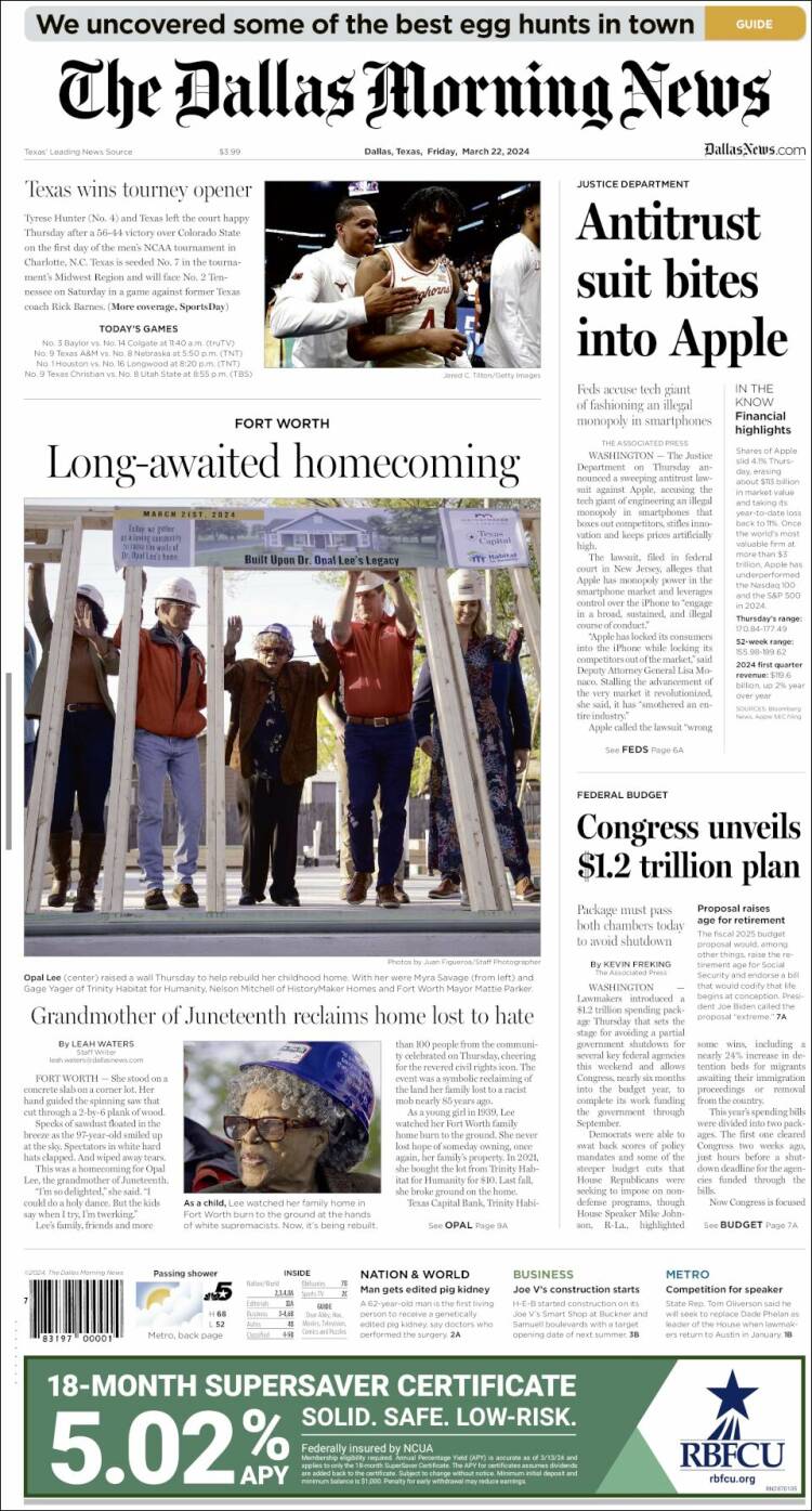 Portada de Dallas Morning News (USA)