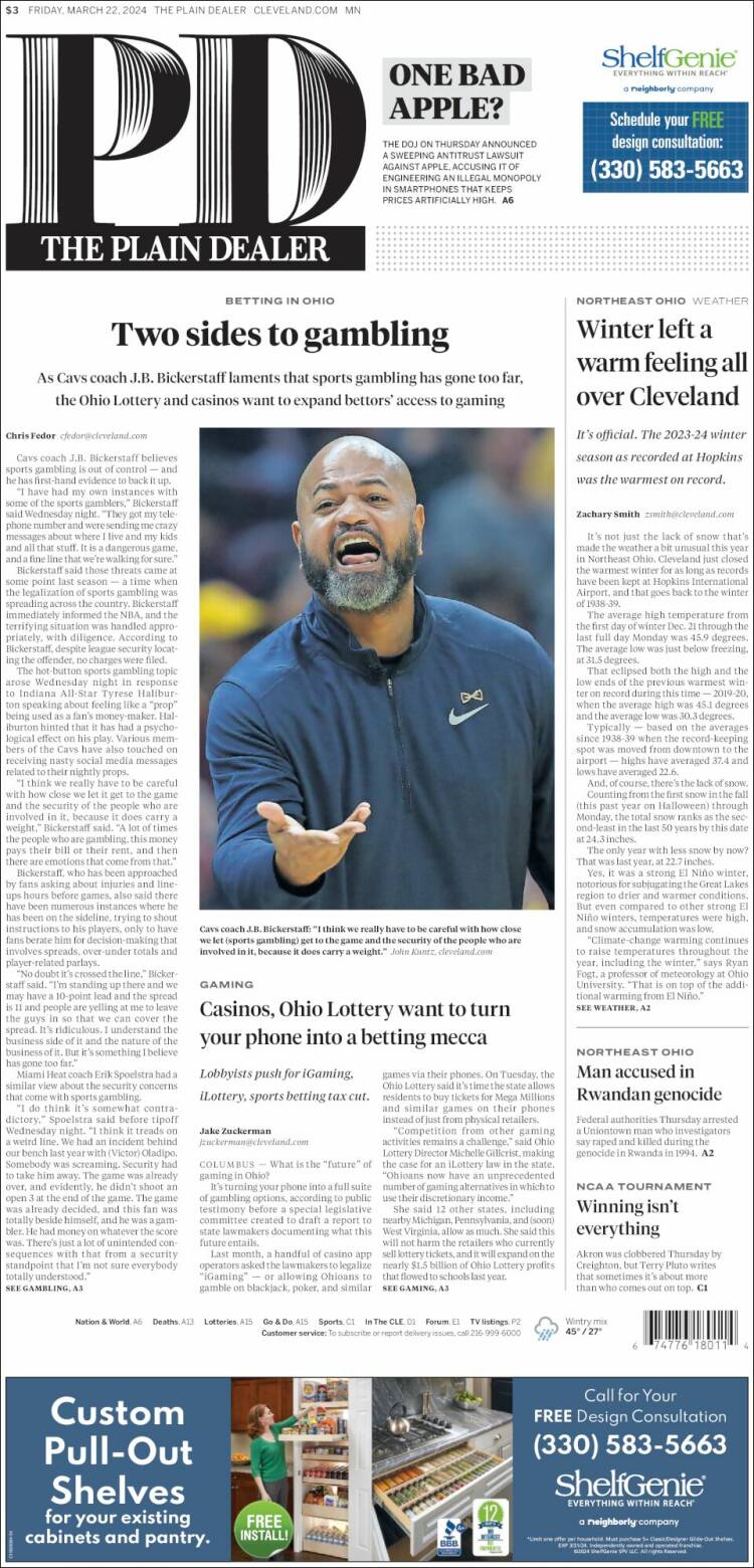 Portada de The Plain Dealer (USA)