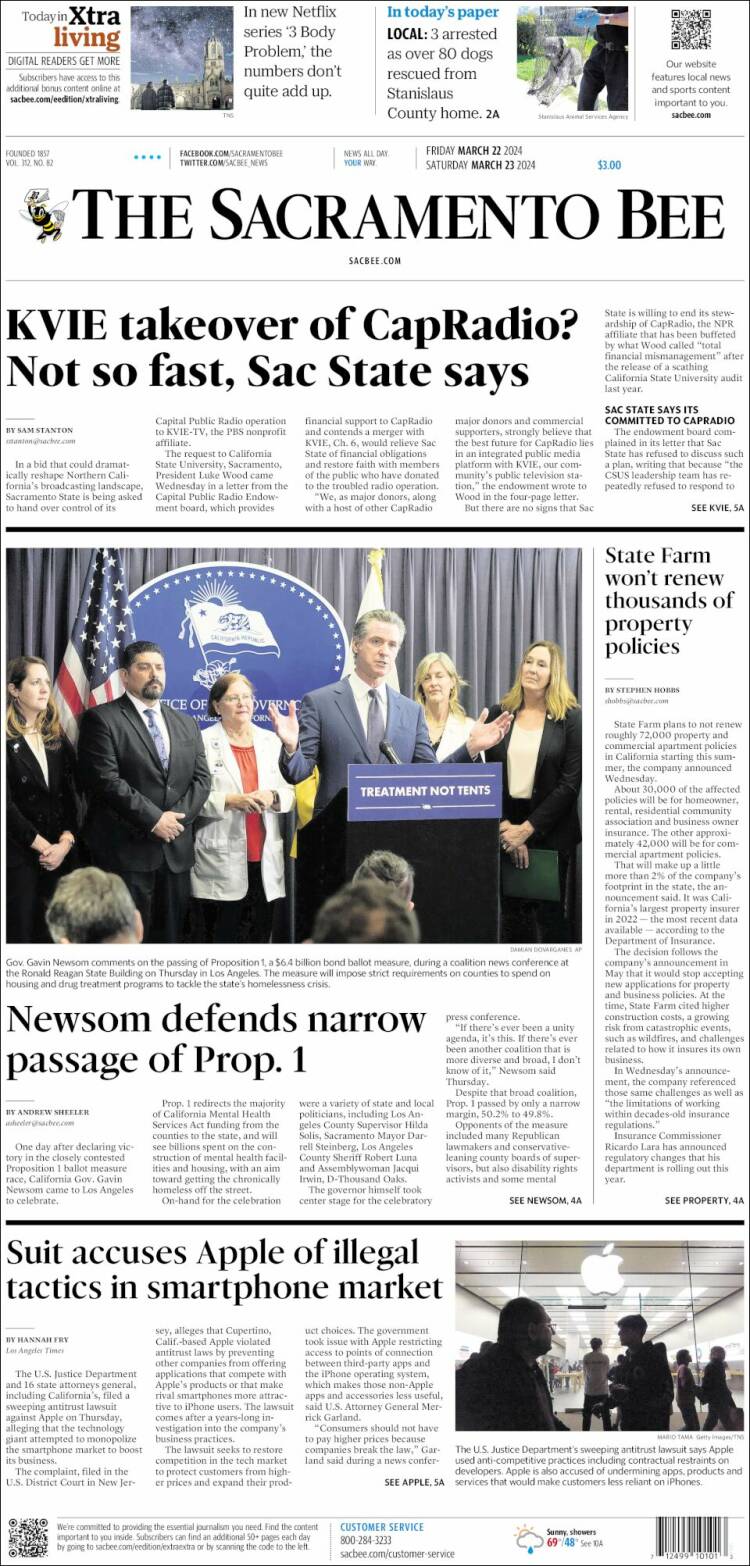 Portada de The Sacramento Bee (USA)