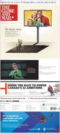 Portada de The Globe and Mail (Canada)