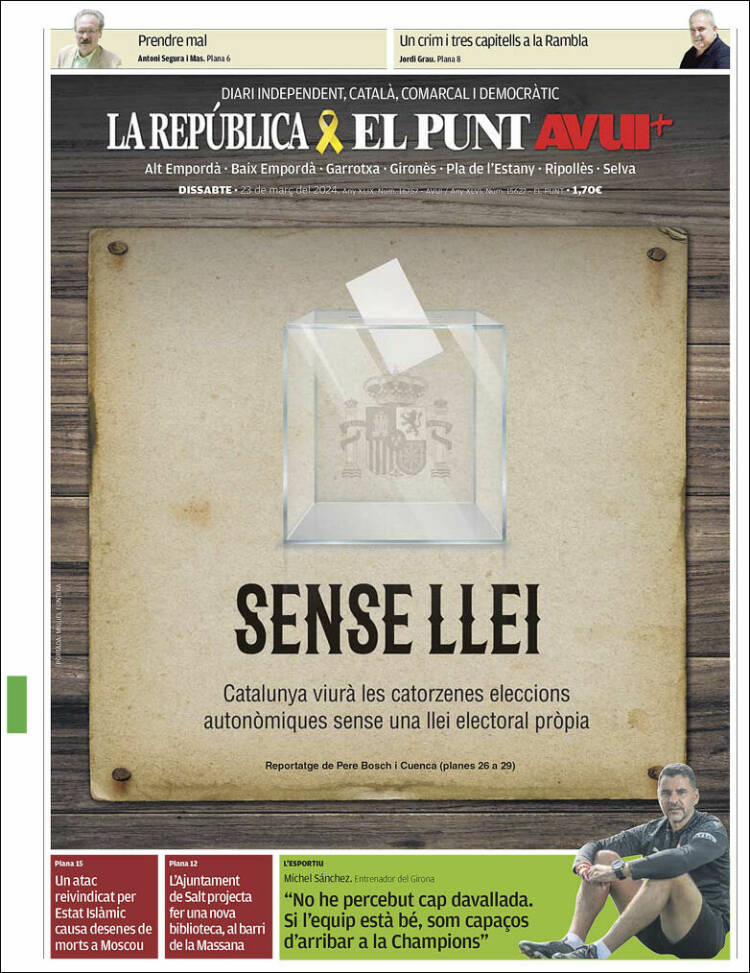 Portada de El Punt Avui - Girona (España)
