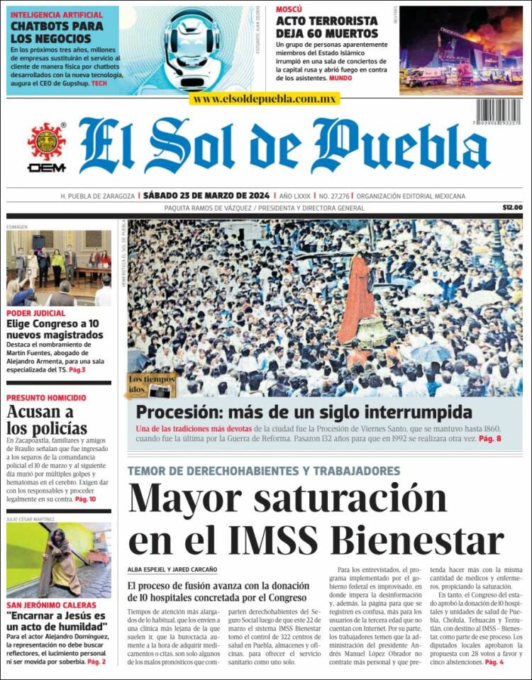 Periódico El Sol de Puebla (México). Periódicos de México. Edición de
