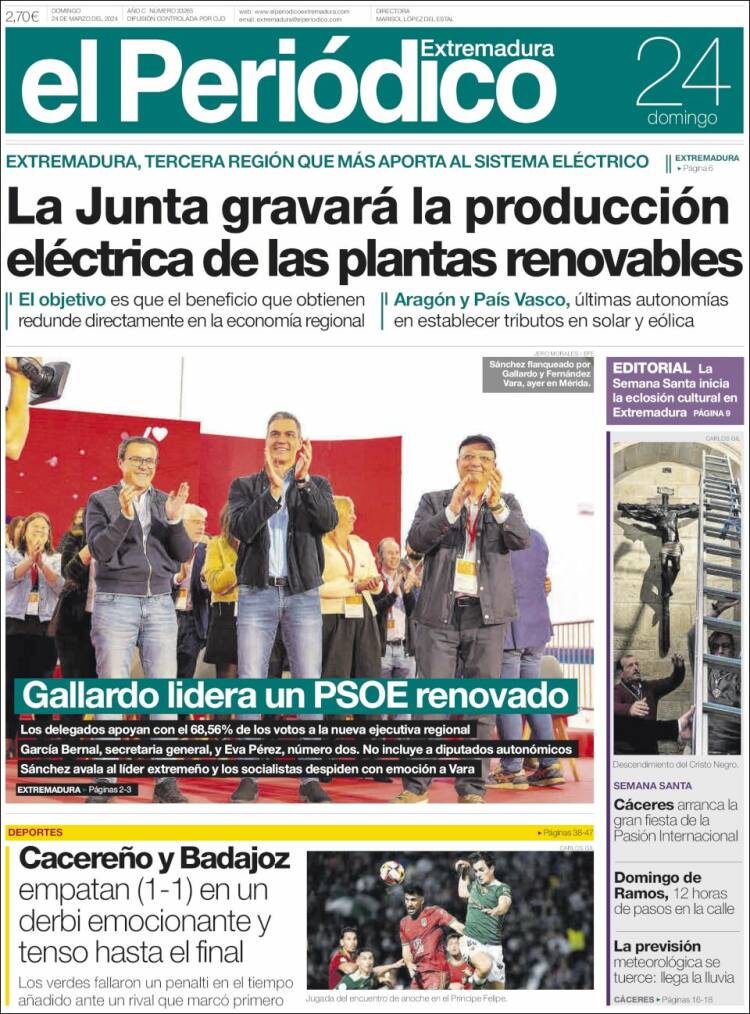 Portada de El Periódico de Extremadura (España)