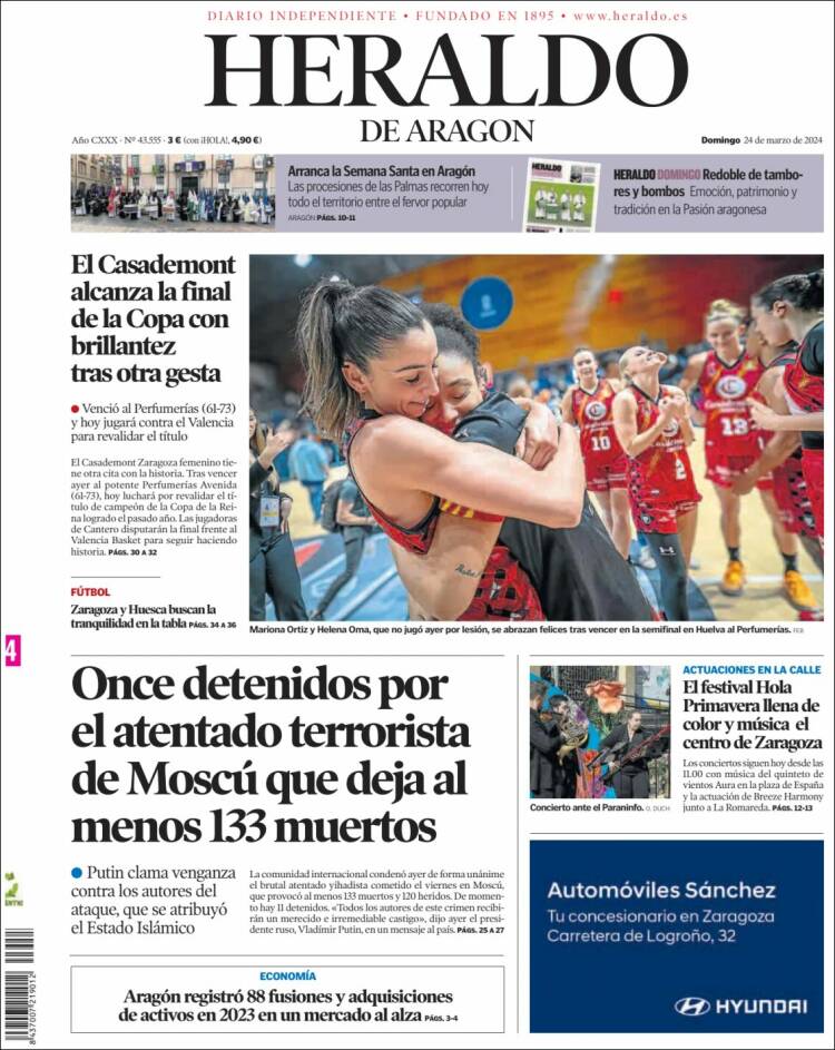 Portada de Heraldo de Aragón (España)