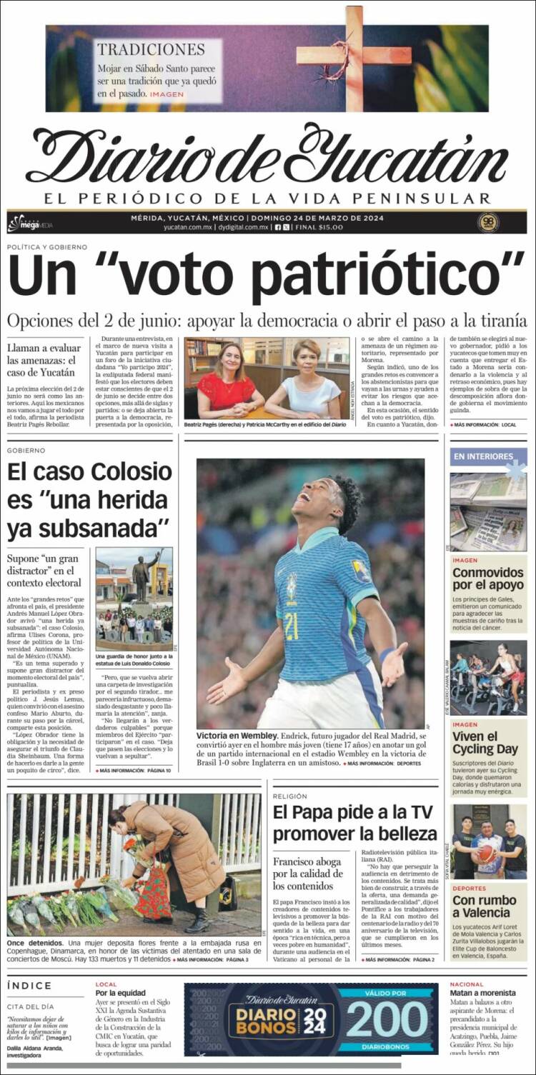 Portada de Diario de Yucatán (México)