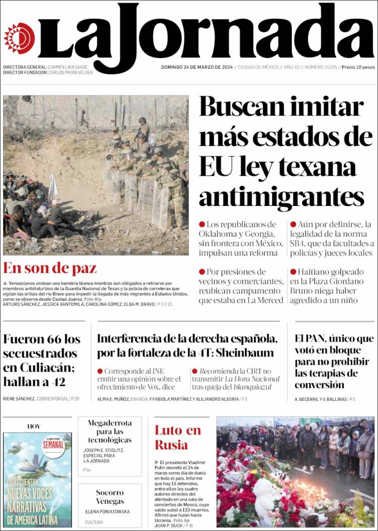 Portada de La Jornada (México)
