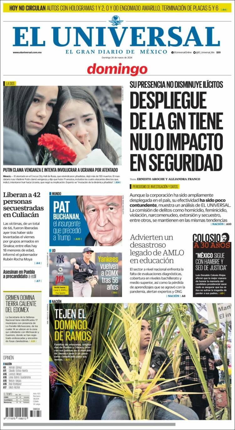 Portada de El Universal (México)