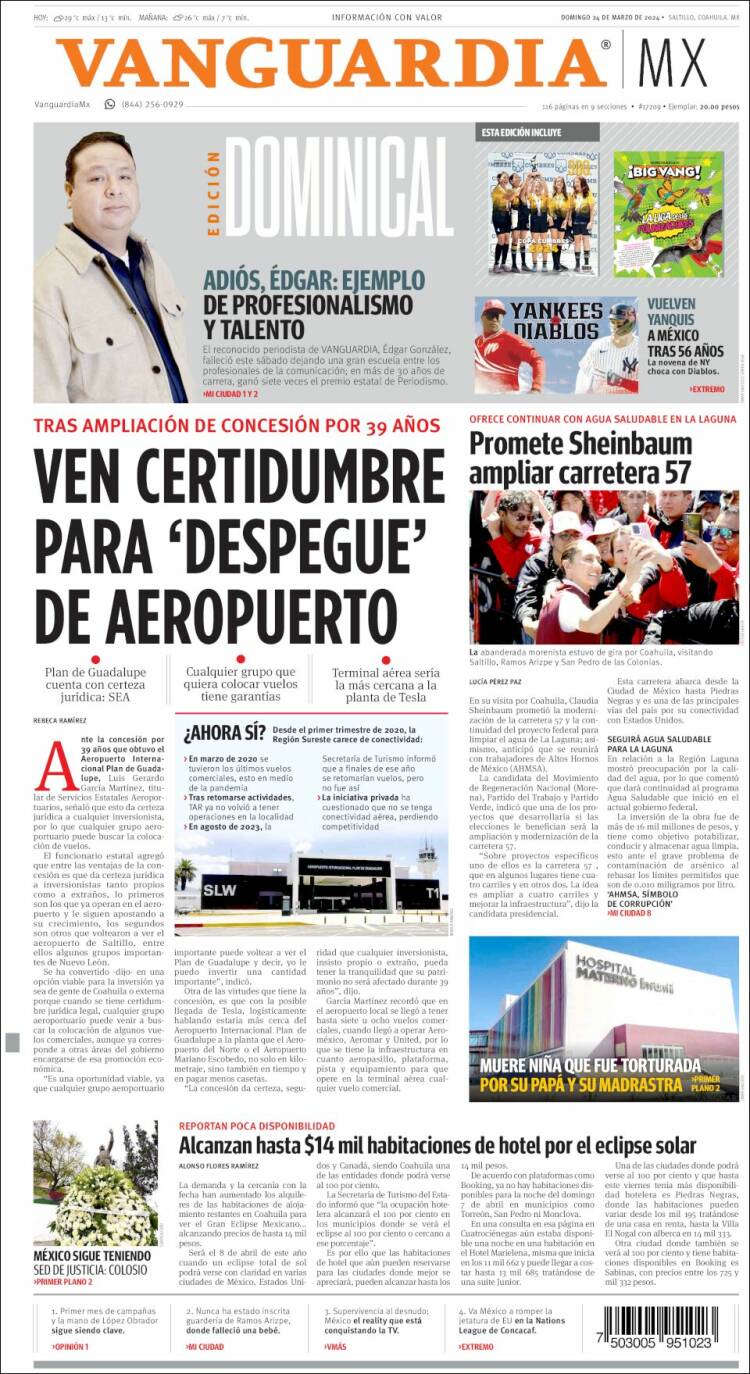 Portada de Vanguardia (México)