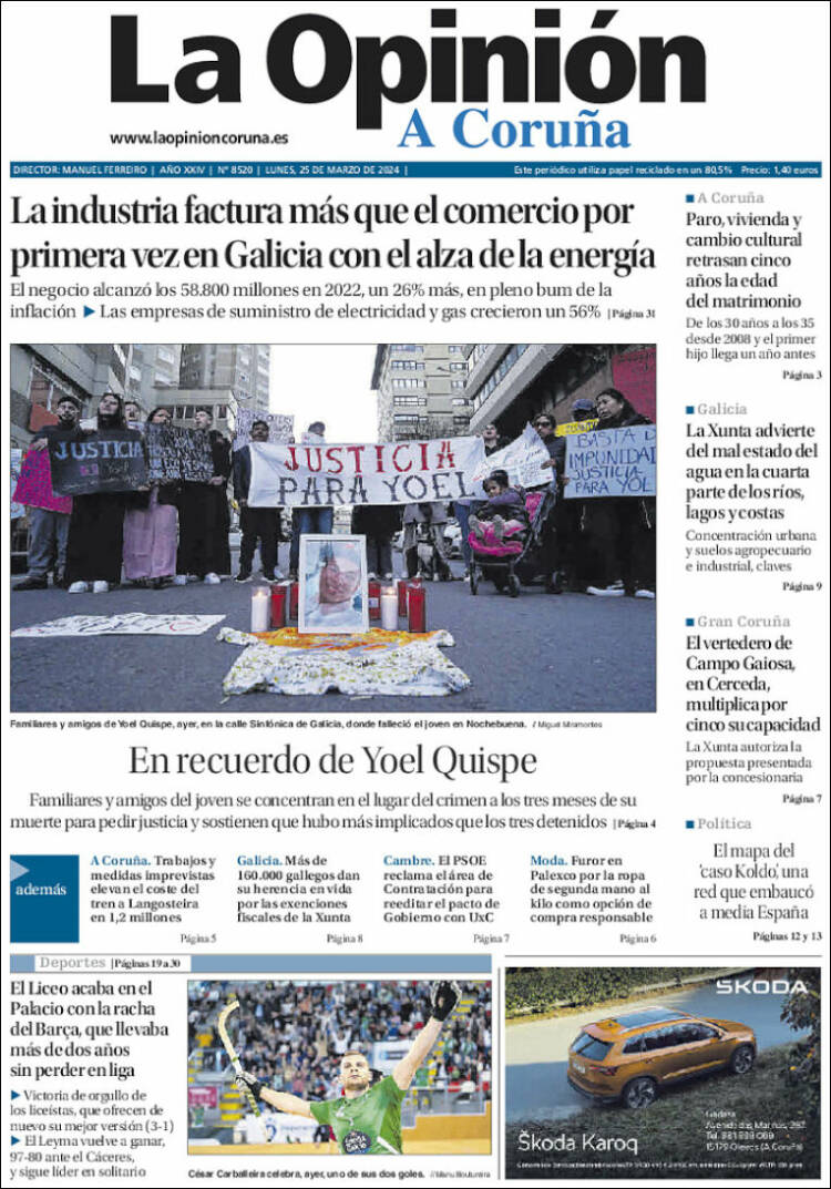 Portada de La Opinión de A Coruña (España)