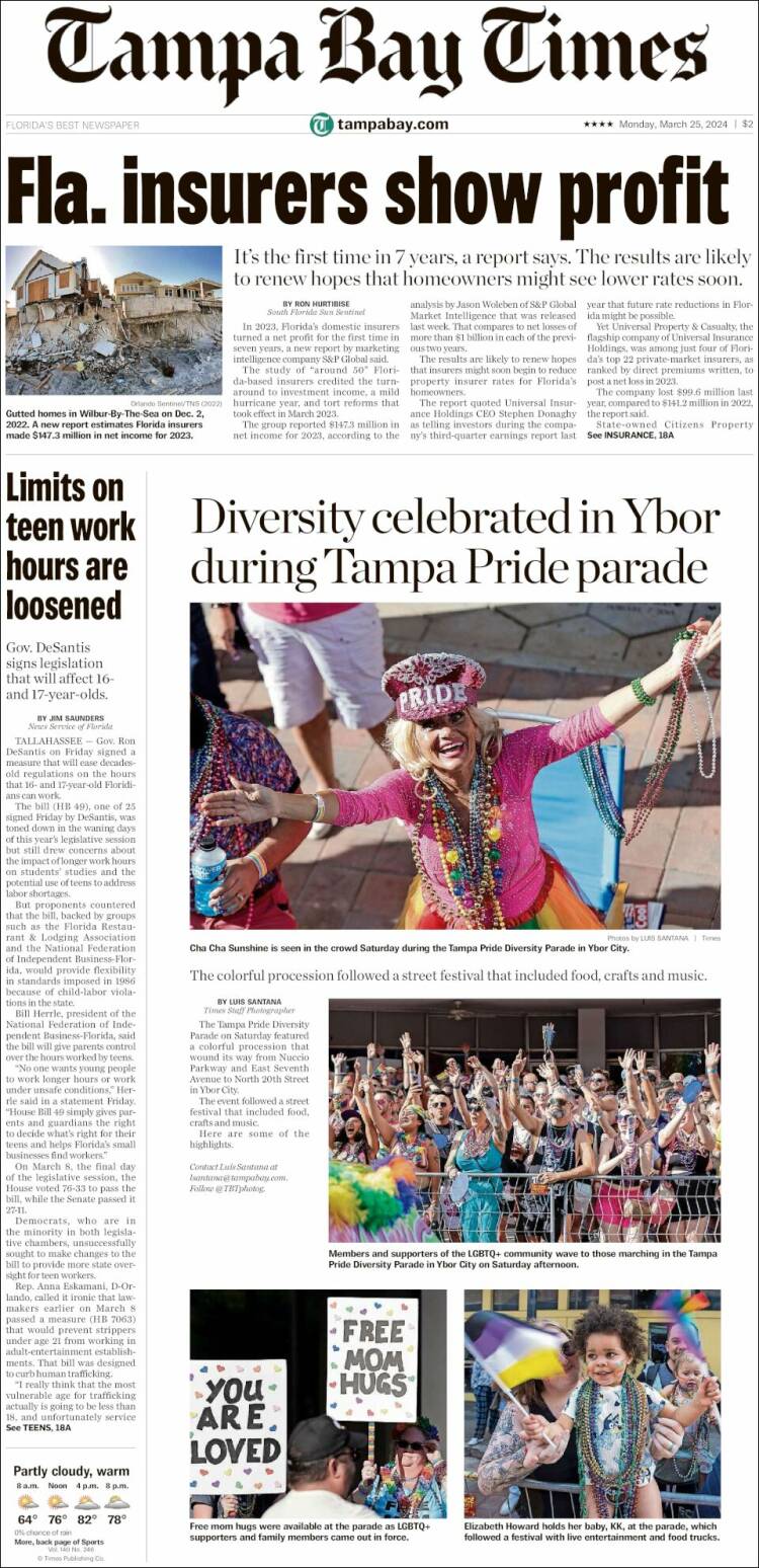 Portada de Tampa Bay Times (USA)