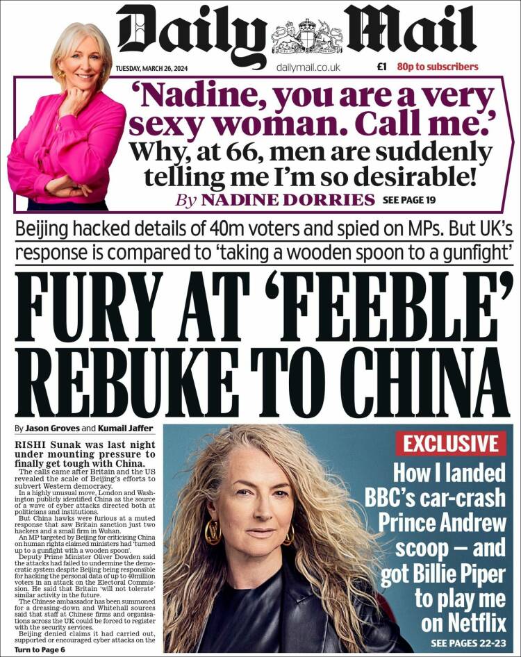 Portada de Daily Mail (Reino Unido)