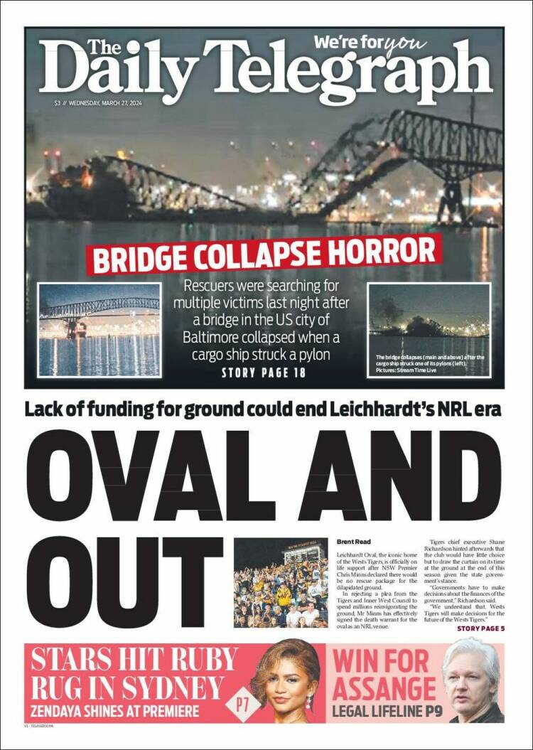 Portada de The Daily Telegraph (Australia)