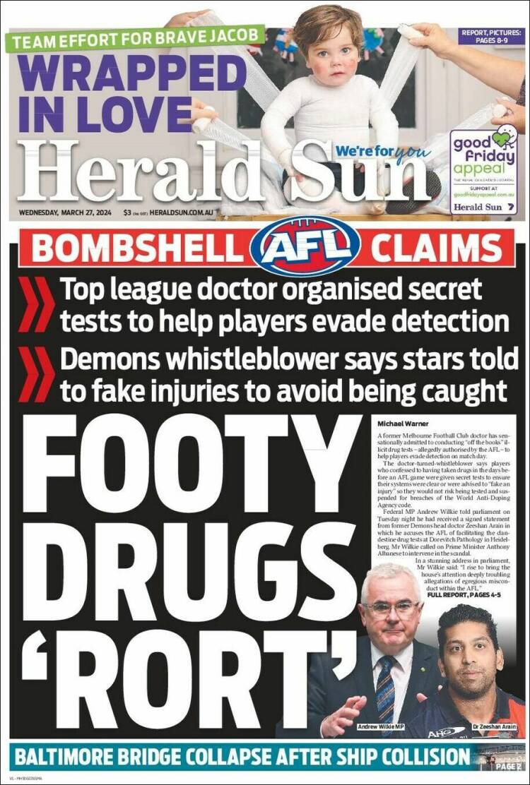 Portada de Herald Sun (Australia)