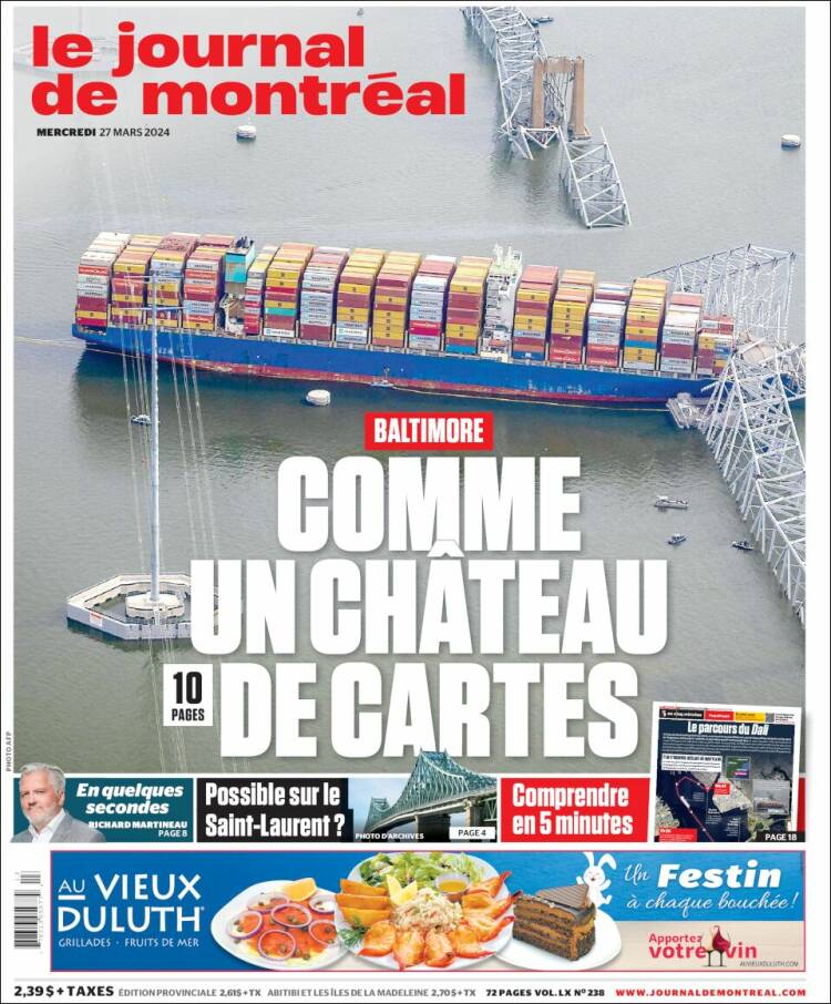 Portada de Le Journal de Montréal (Canadá)