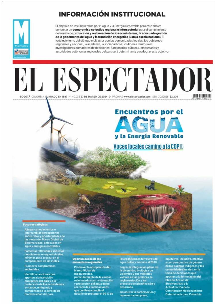 Portada de El Espectador (Colombia)