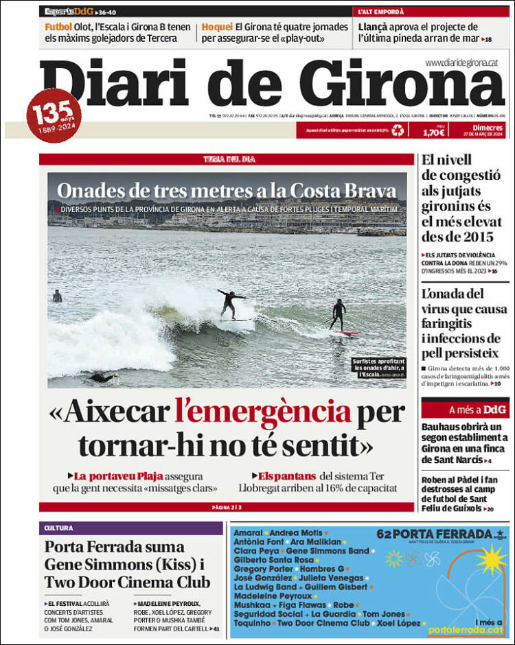 Portada de Diari de Girona (España)