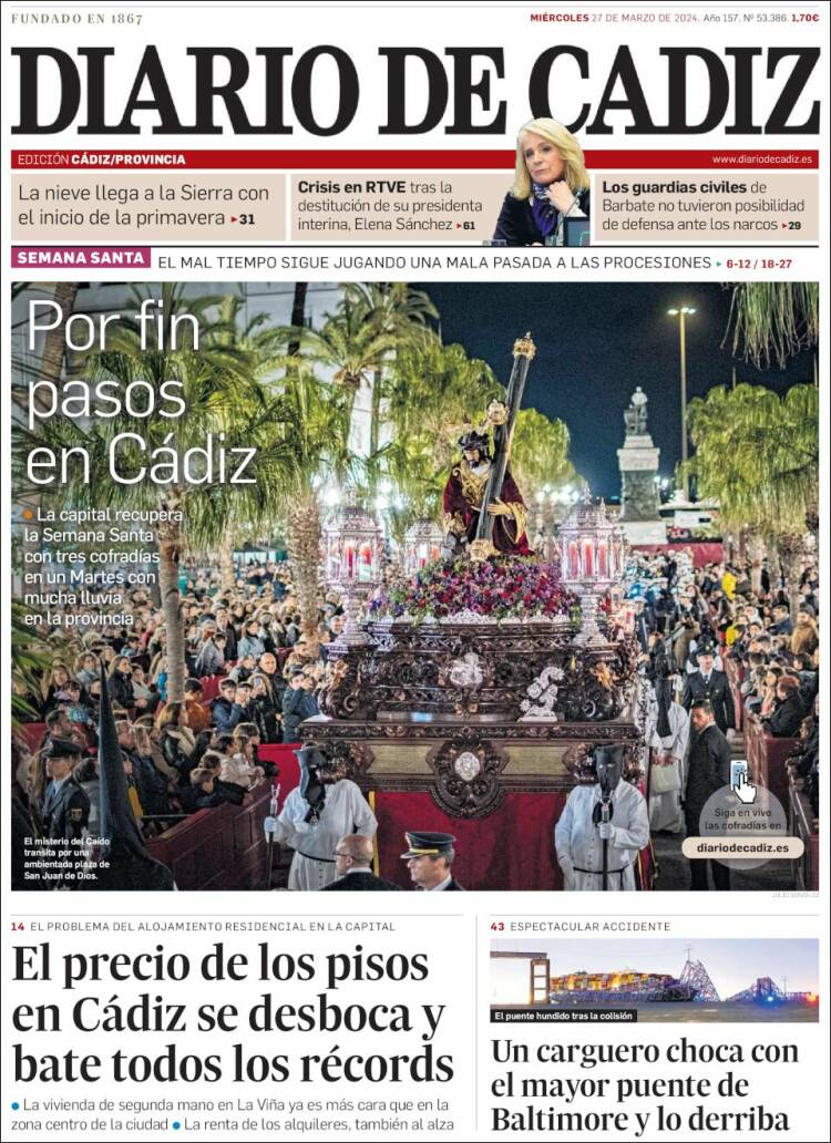 Portada de Diario de Cádiz (España)