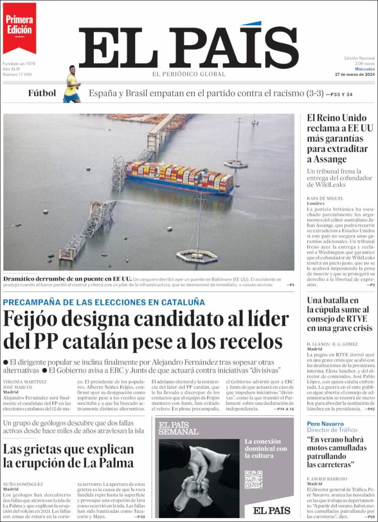 Portada de El País (España)