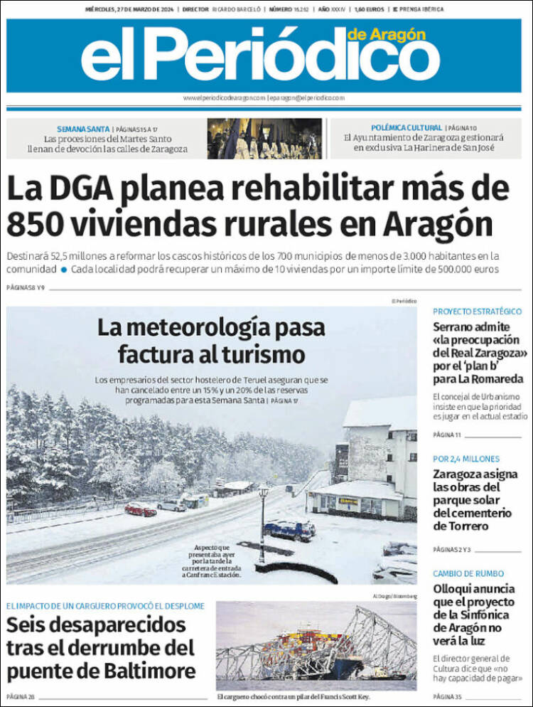 Portada de El Periódico de Aragón (España)