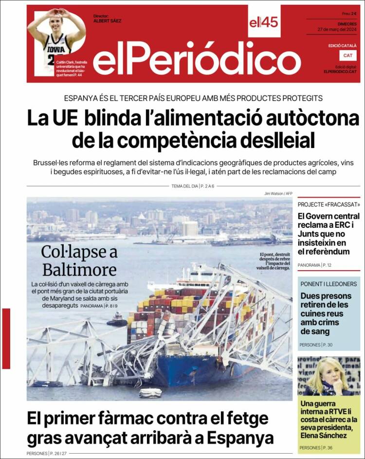 Portada de El Periódico de Catalunya (España)