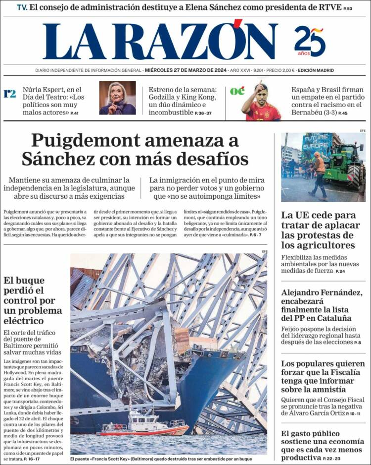 Portada de La Razón (España)