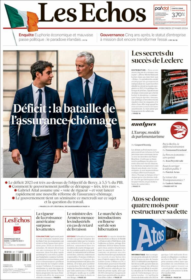 Portada de Les Echos (Francia)