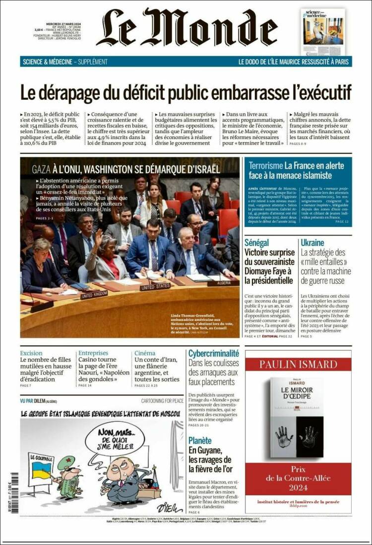 Portada de Le Monde (Francia)