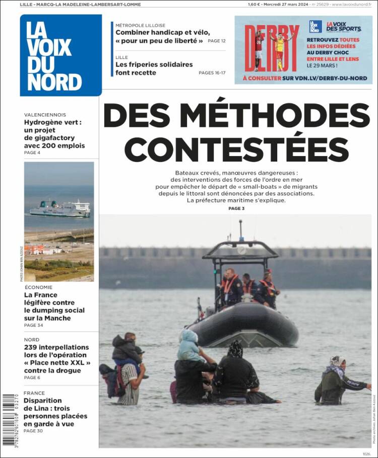 Portada de La Voix du Nord (Francia)