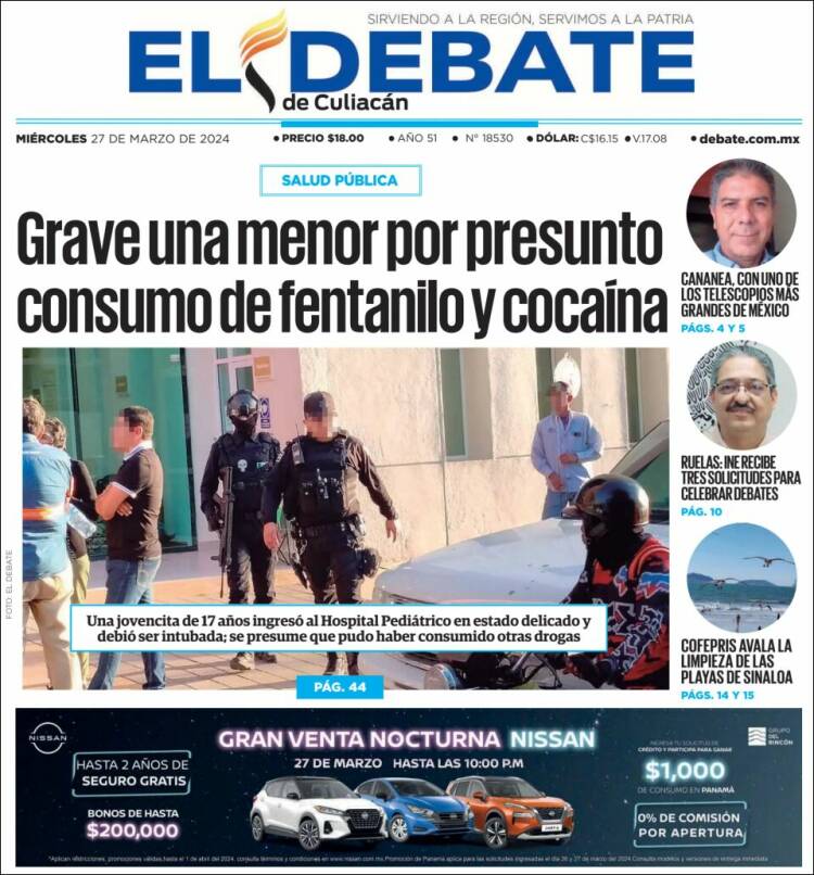 Portada de El Debate de Culiacán (M&eacute;xico)