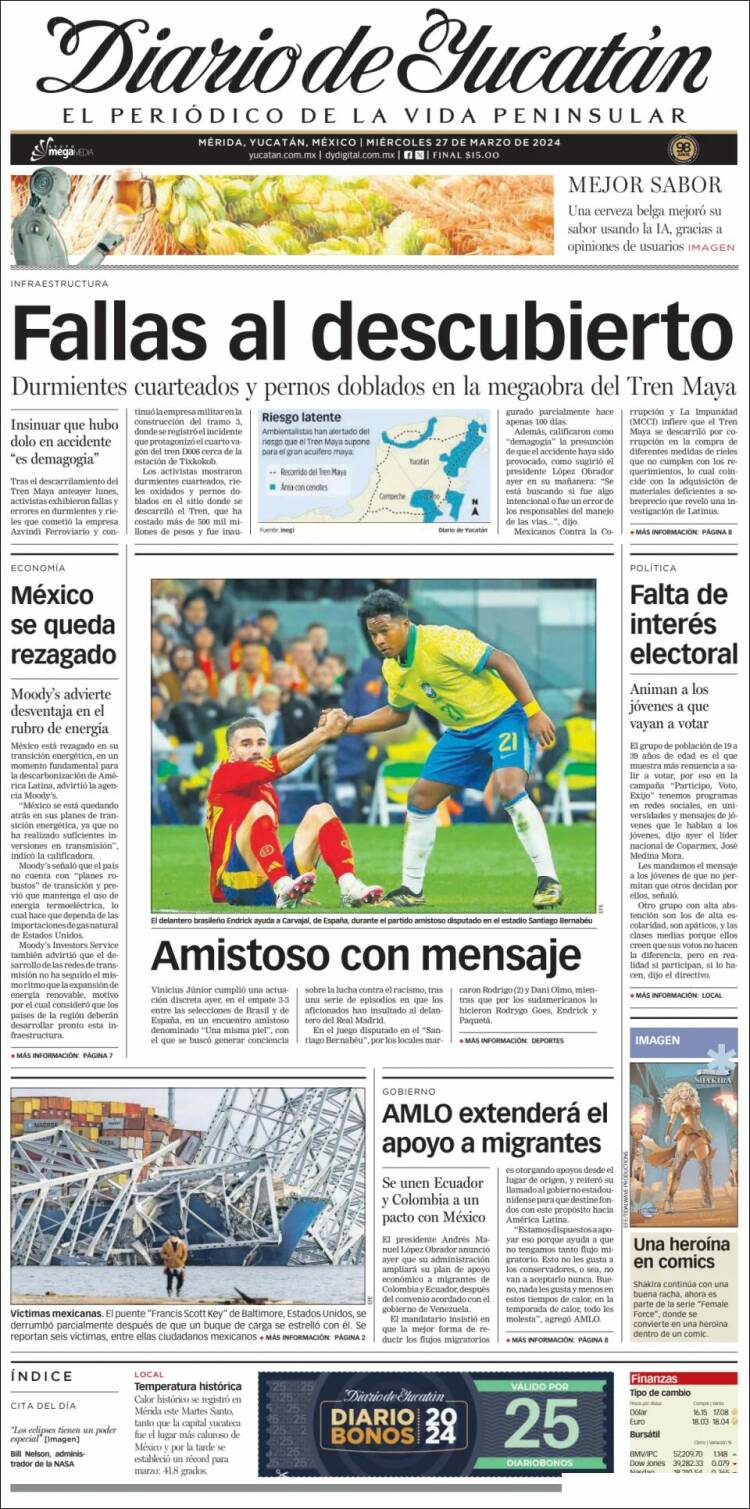 Portada de Diario de Yucatán (M&eacute;xico)