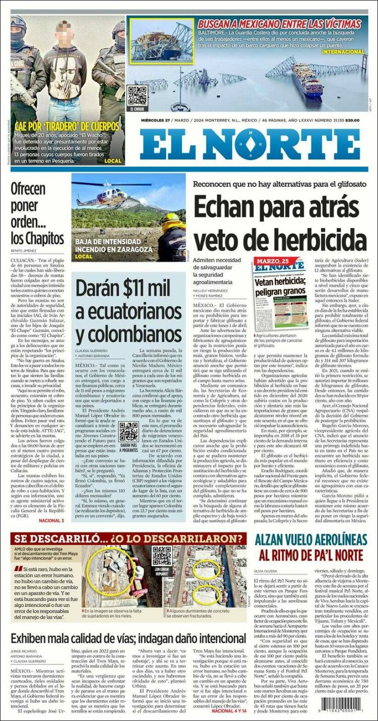 Portada de El Norte (M&eacute;xico)