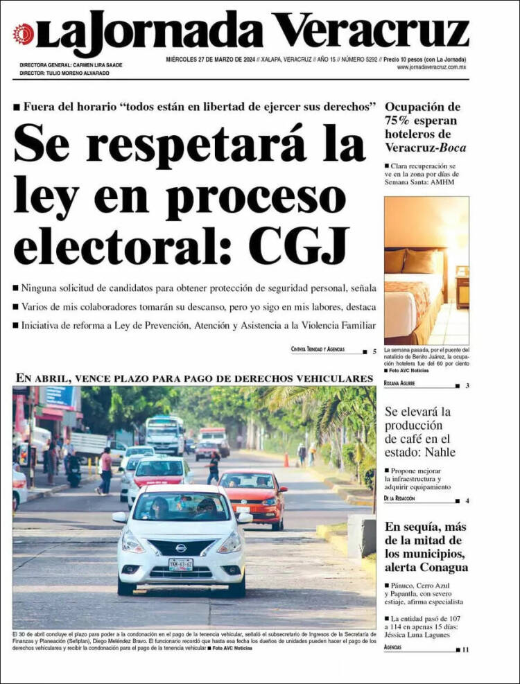 Portada de La Jornada Veracruz (M&eacute;xico)