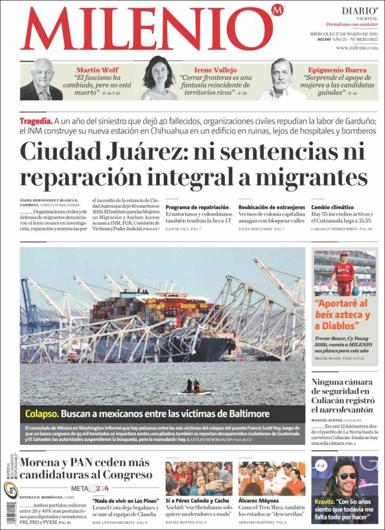 Portada de Milenio (M&eacute;xico)