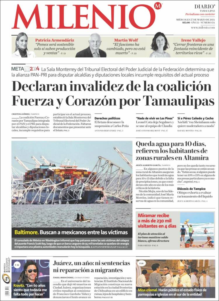 Portada de Milenio - Tamaulipas (M&eacute;xico)