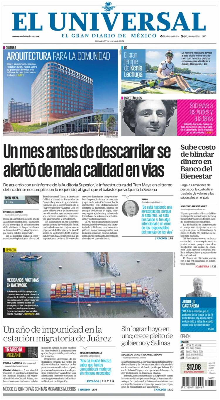 Portada de El Universal (M&eacute;xico)