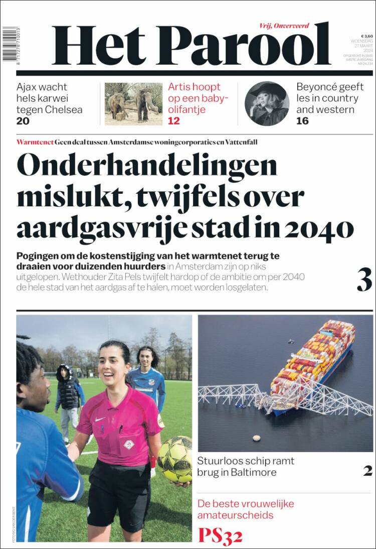 Portada de Het Parool (Pa&iacute;ses Bajos)