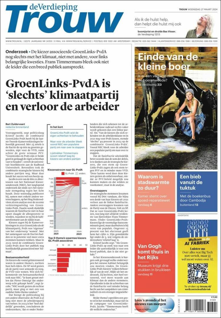 Portada de Trouw (Pa&iacute;ses Bajos)
