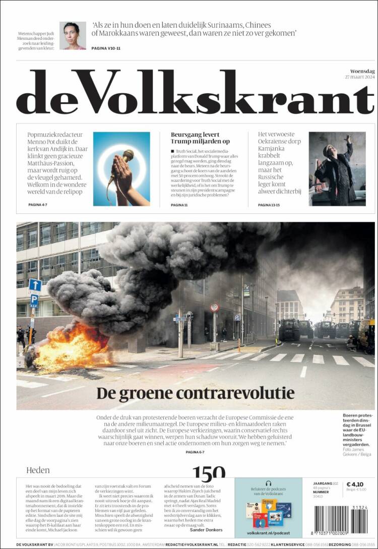 Portada de De Volkskrant (Pa&iacute;ses Bajos)