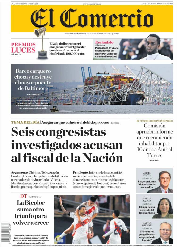 Portada de El Comercio (Perú)