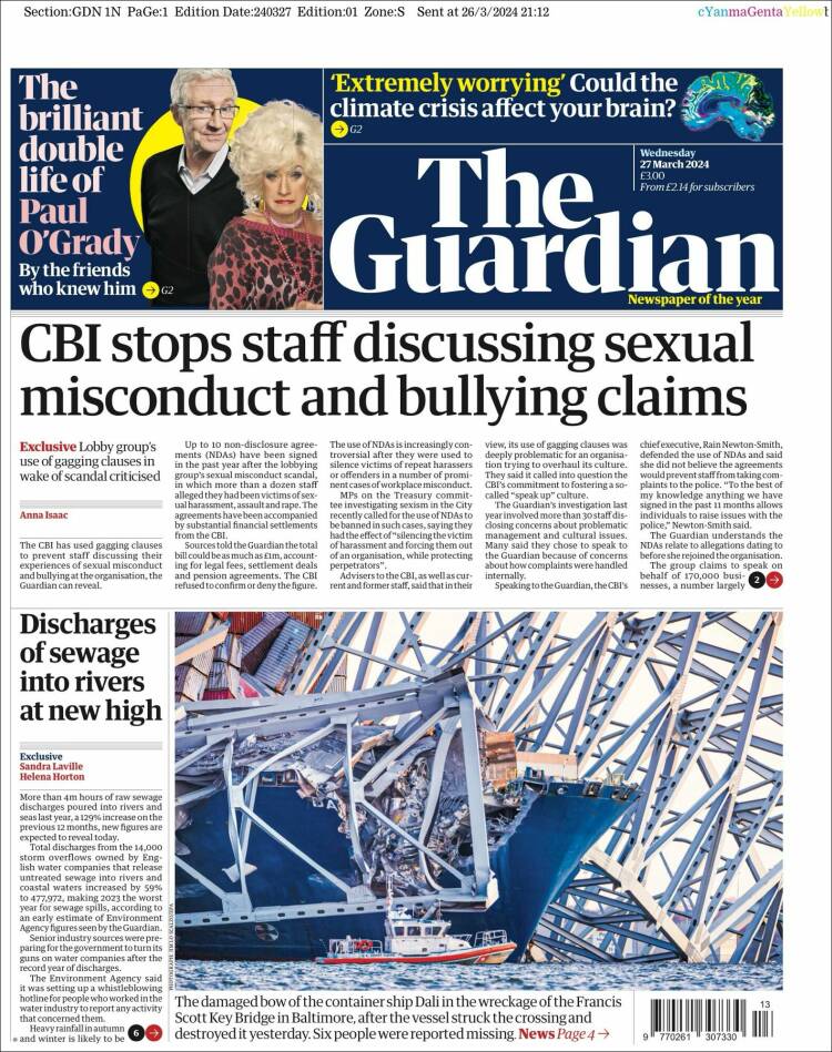 Portada de The Guardian (Reino Unido)