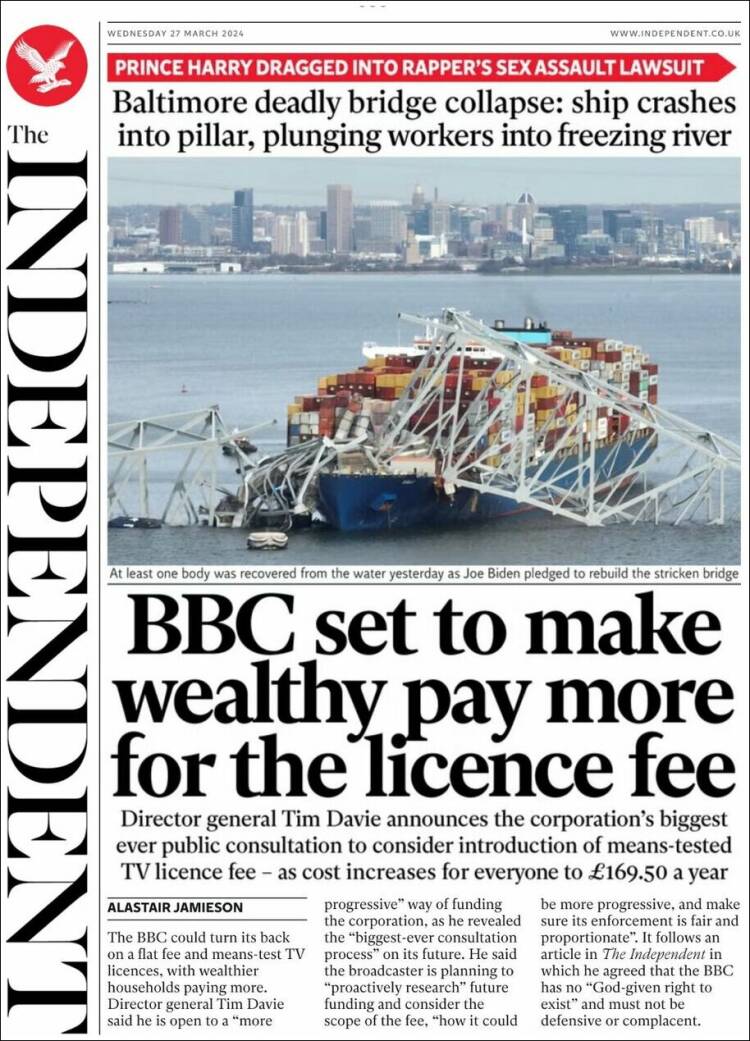 Portada de The Independent (Reino Unido)