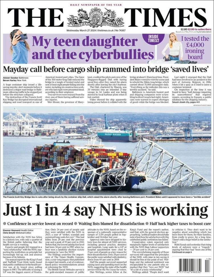 Portada de The Times (Reino Unido)