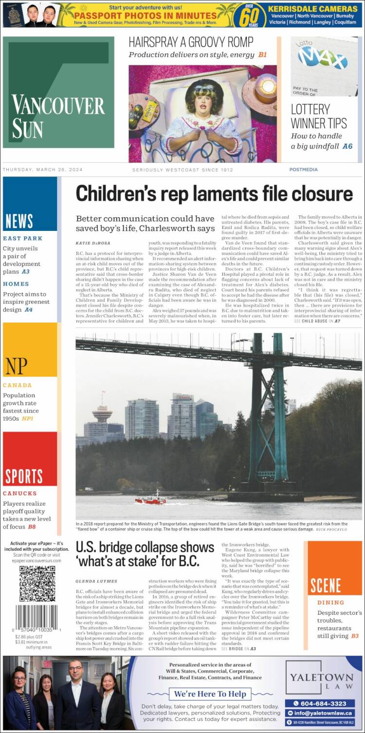 Portada de The Vancouver Sun (Canadá)