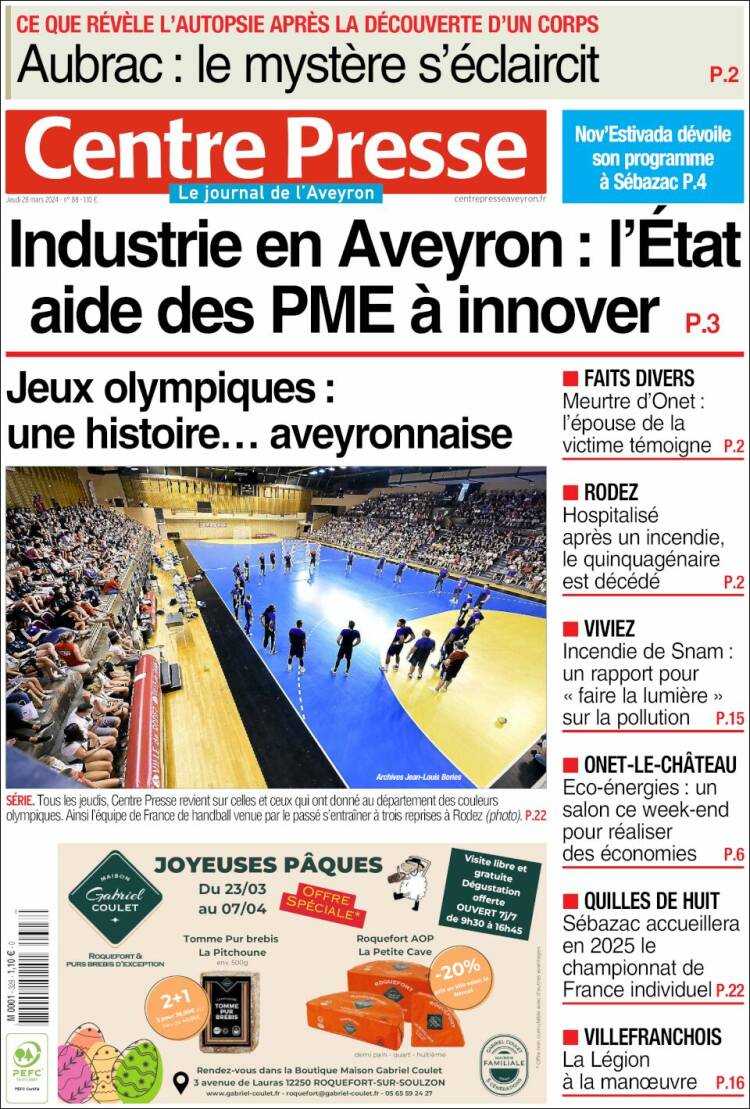 Portada de Centre Presse (Francia)