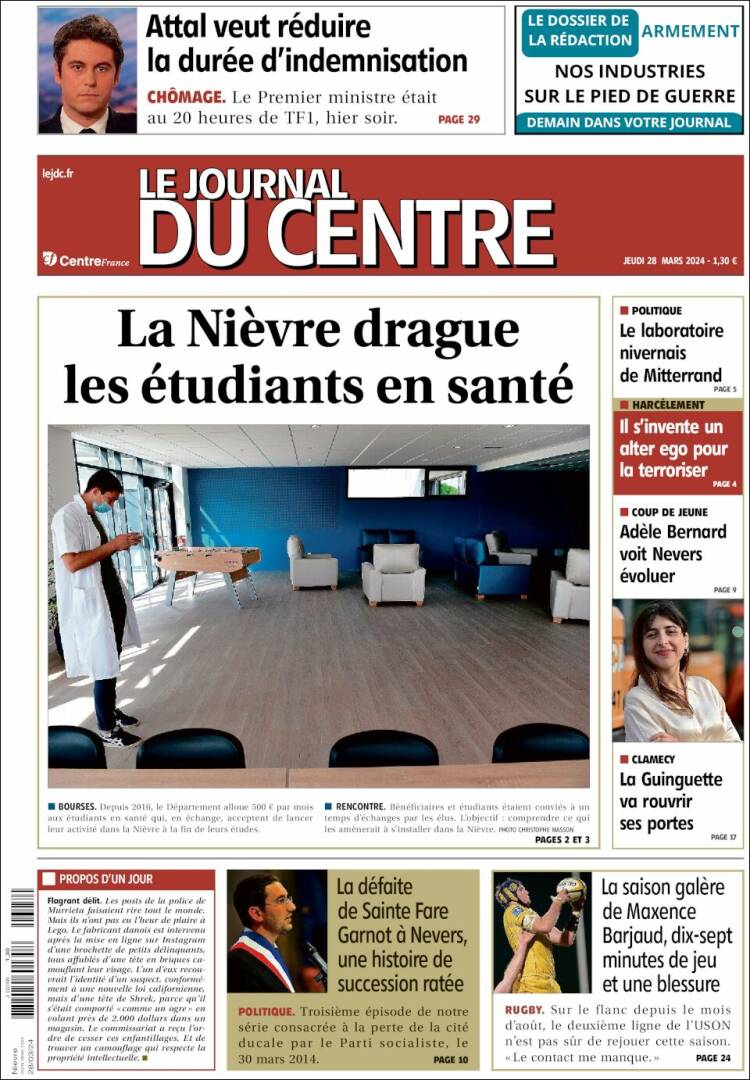 Portada de Le Journal du Centre (Francia)