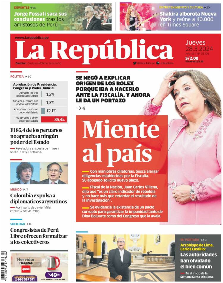 Portada de La Republica (Per&uacute;)