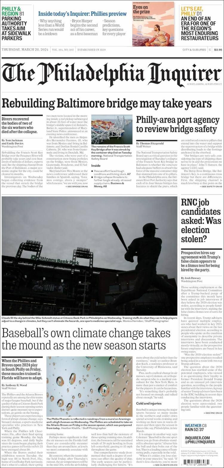 Portada de Philadelphia Inquirer (USA)